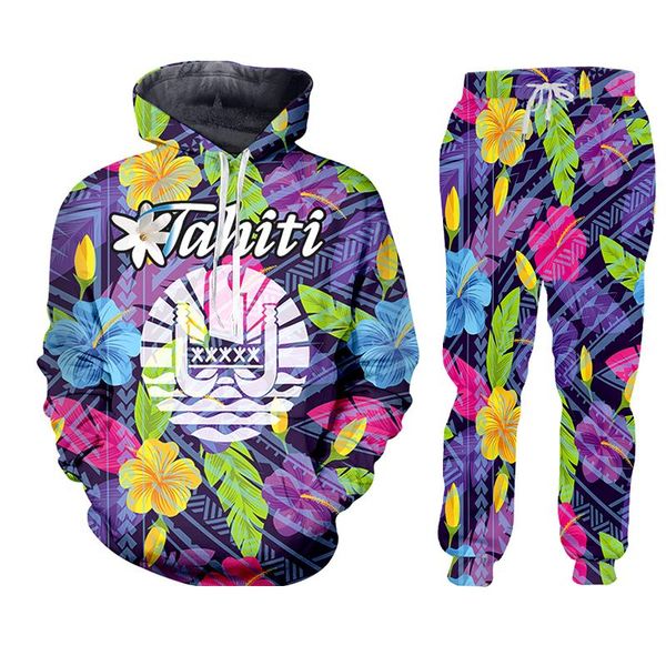 

men's tracksuits 3d crewneck hoodie tahiti polynesia aloha casual streetwear sweatshirt and pantspullovers men/women tracksuit wholesal, Gray