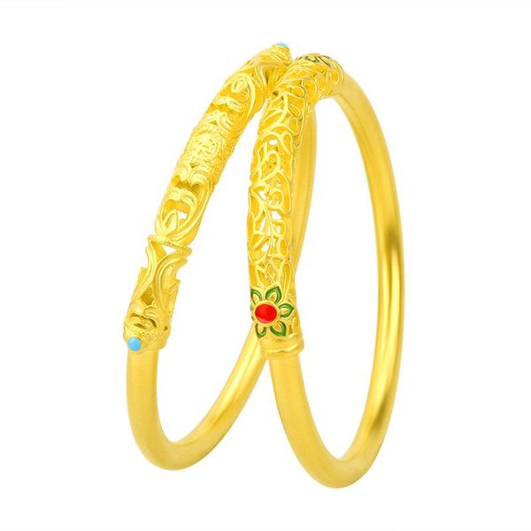 

bangle wedding jewelry yellow gold filled bracelet female hollow lotus exquisite craft, Black