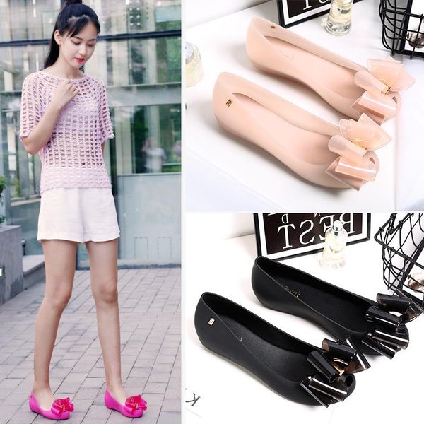 

sandals 2021 summer jelly shoes women's flat bottomed hole bow, Black