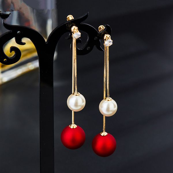 

925 sier needle pearl long tassel earrings women's versatile korean net red temperament simple, Golden