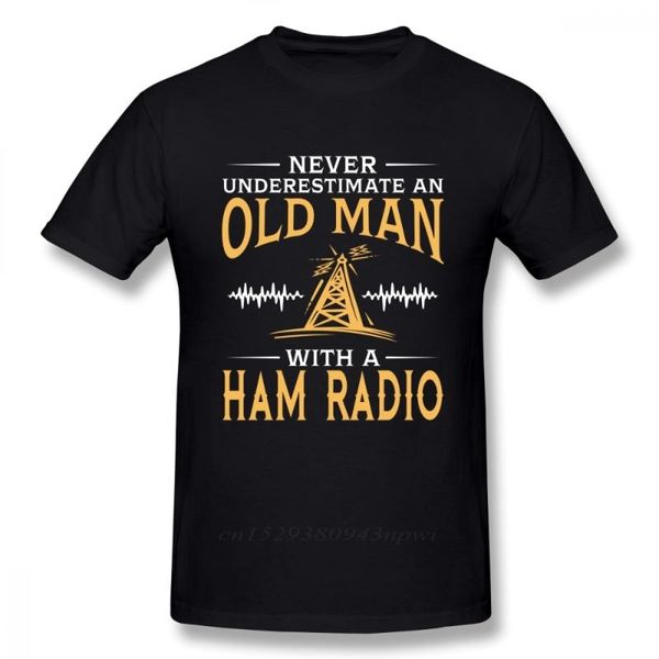

men's t-shirts t shirt 100% cotton tees never underestimate an old man with a ham radio tee round neck guys punk designe, White;black
