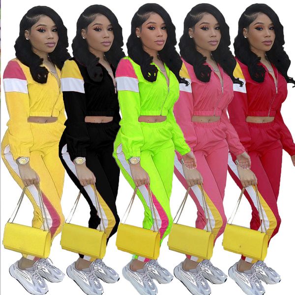 

2 two piece set and pants tracksuit casual outfit sports suit green patchwork women sweatsuits clothing size s-2xl, White