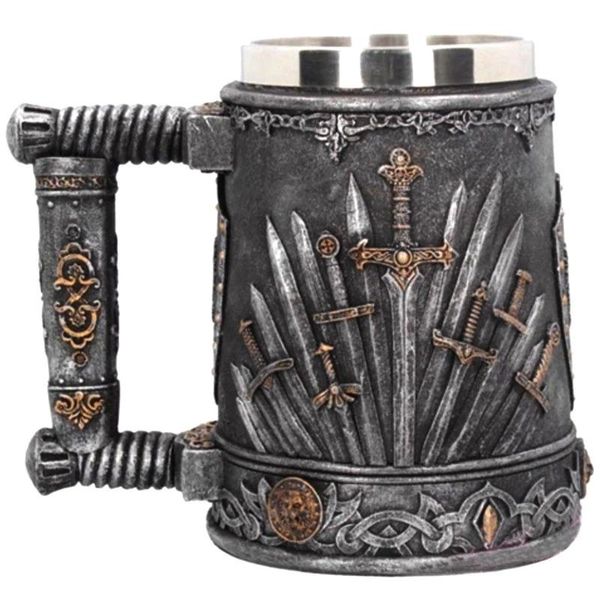 

mugs medieval beer mug iron throne sword tankard stainless steel resin 3d coffee cups and 600ml halloween gift