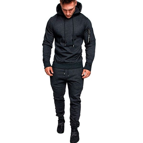 

autumn winter tracksuit men sets hooded sweatshirt outfit sportswear male pullover hoodies+sweatpants suits chandal hombre, Gray