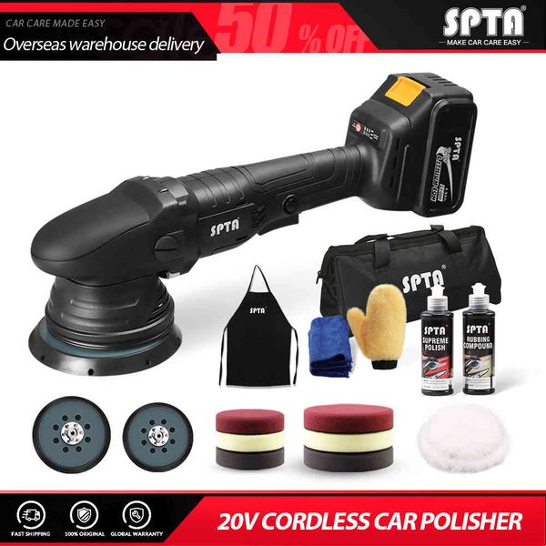 

spta 20v cordless polisher 15mm orbit 2000-4500rpm variable speed polishing machine with 2 4000ahm battery for car plishing