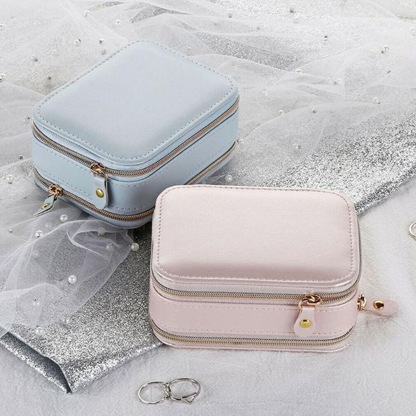 

fashion travel pu leather jewelry zipper organizer box holder show case for ring earring storage display cosmetic bags & cases