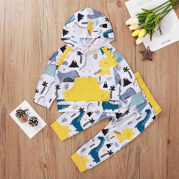 

winter children sets casual long sleeve hooded print hoodies patchwork trousers cute 2pcs boys clothes 0-2t 210629, White