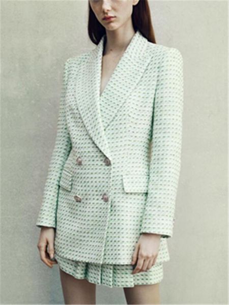 

spring light green plaid texture socialite temperament close-fitting casual suit coat women's clothing suits & blazers, White;black