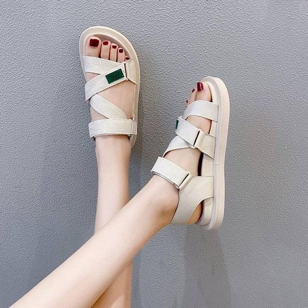 

sandals 2021 women summer open toe comfortable female sandal shallow casual adjustable personality teenagers femme flats, Black