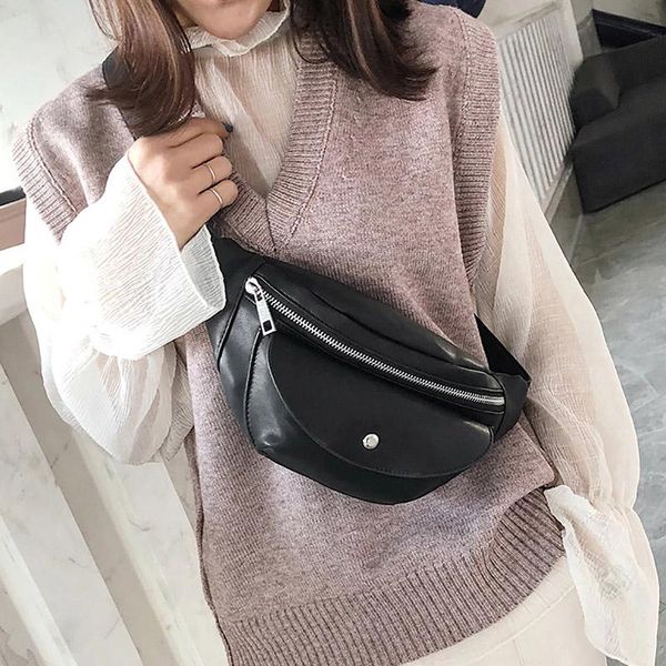 

womens waist bag fanny pack solid pu bags belt purse waterproof chest handbag black ladies zipper belly key pouches