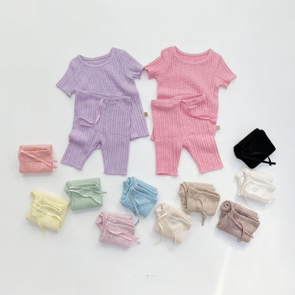 Весна осень детские пижамы набор с длинным рукавом хлопок мальчики дома носить чистый цвет девушки одежда вскользь наборы zyy898