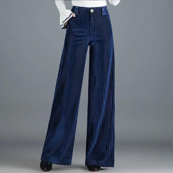 

women's pants & capris plus size vintage zipper wide leg women casual corduroy high waist trousers autumn winter korean fashion straigh, Black;white