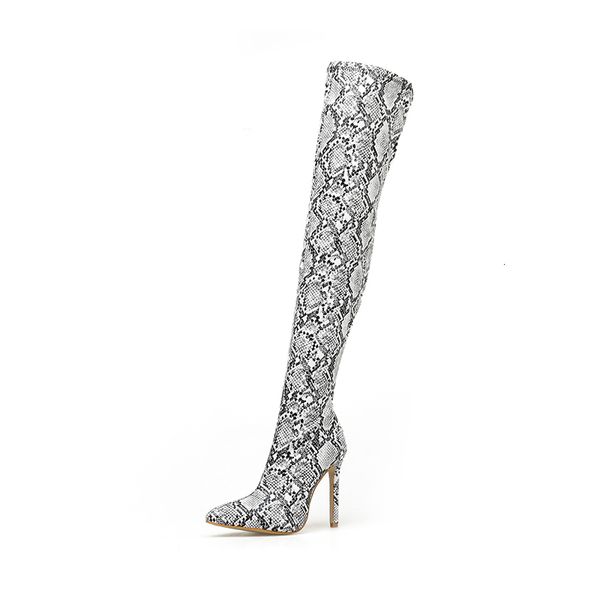 

sandals thigh boots over the knee for women shoes snakeskin pointed toe 11cm heels long bottine femme ohir, Black