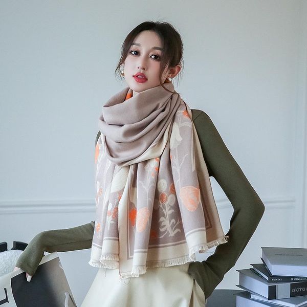 

scarves winter pashmina double-sided imitation cashmere scarf thick blanket women and shawls neckerchief female foulard bufanda, Blue;gray
