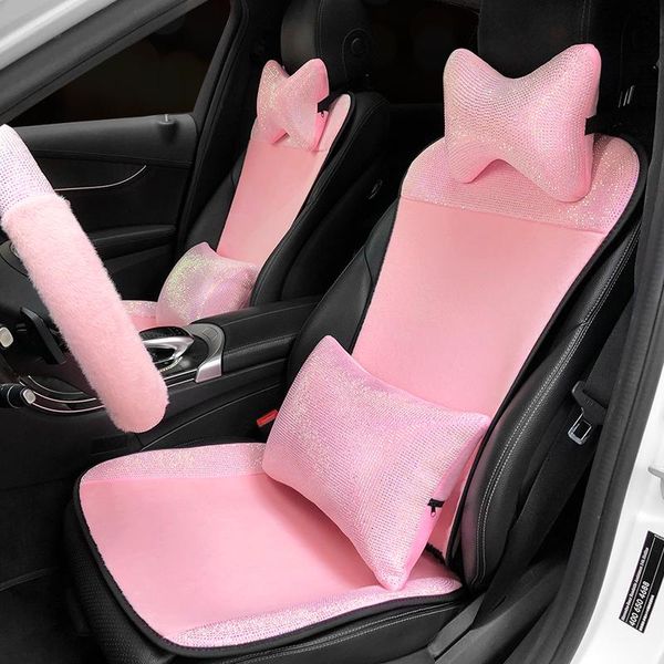 Capas de assento de carro Tampa de shinestone Pink Plush Diamond Auto Interior Cushion Size Universal Seats Girls Women Styling