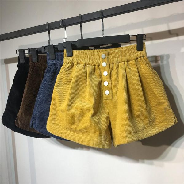 

women's shorts 2021 large size autumn spring corduroy women elastic high waist loose wide leg female quality harem short fem, White;black