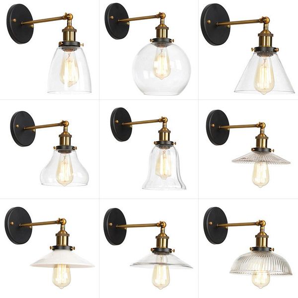 

wall lamp vintage single sconce with oval cone clear glass shade 1-light