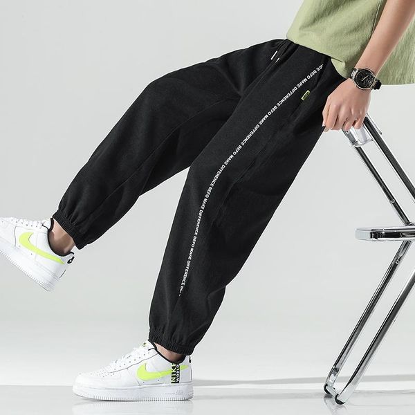 

men casual trousers summer loose harem pants spring sports joggers sweatpants men's, Black