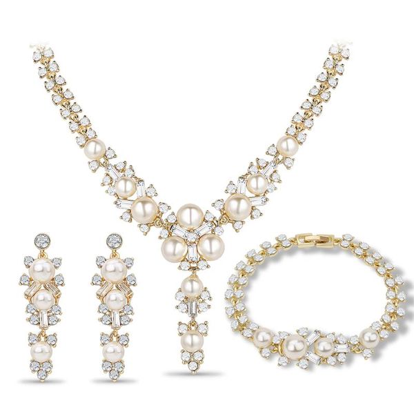 

earrings & necklace women wedding dress accessories long jewelry sets imitation pearl set african beads bridal party, Silver