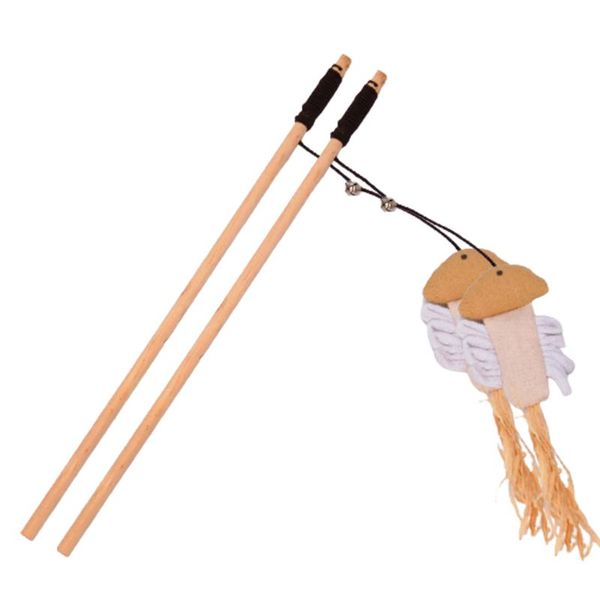 

cat toys 2pcs dangle bell train funny cartoon wire pet wooden rod toy stick gift catcher home interactive play wand teaser