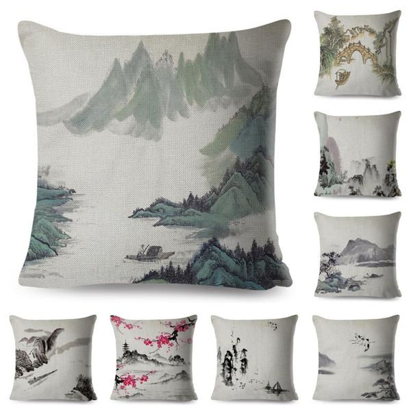 

cushion/decorative pillow chinese ink cushion cover for sofa home chair car decorative beautiful scenery pillowcase polyester case 45x45cm