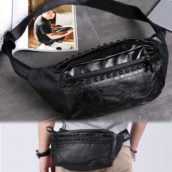 

leather waist bag men pack multi-function zipper funny belt chain for phone pouch male bags
