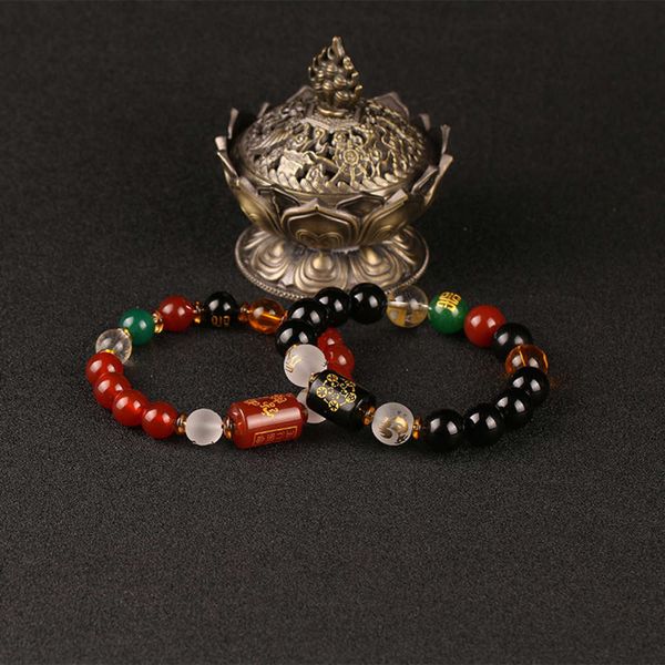 

red agate obsidian six in five element bracelet four animals bucket beads auspicious bracelet for men and women, Black