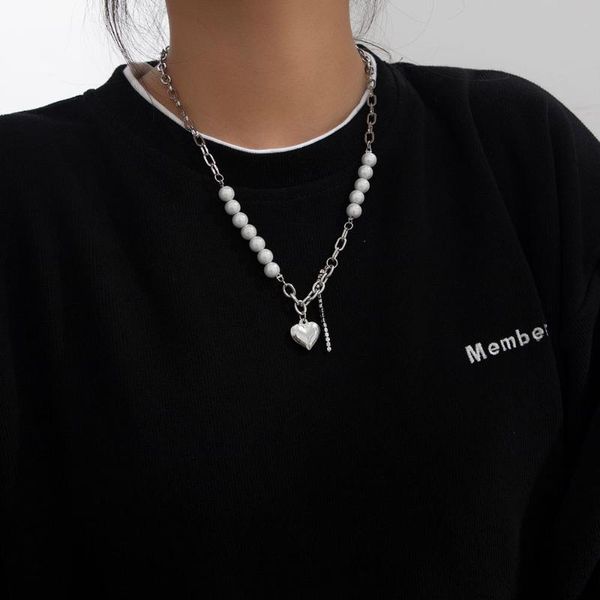 

chains fashion round bead love stitching necklace female hip-hop simple clavicle chain sweater accessories, Silver