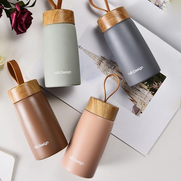 

water bottles coffee wood grain stainless steel heat preservation cup creative vacuum lovely big belly mug bottle