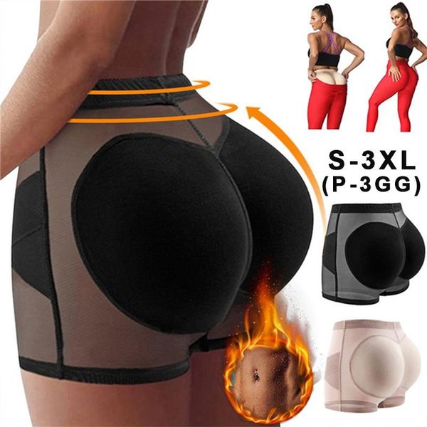 

women's panties finetoo women body shaper padded bulifter pantys buttocks enhancer fake hip briefs push up plus size sponge lingerie, Black;pink
