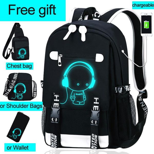 

school bags luminous backpack for teenager boy girl usb charging anti-theft bagpack children's kids schoolbag