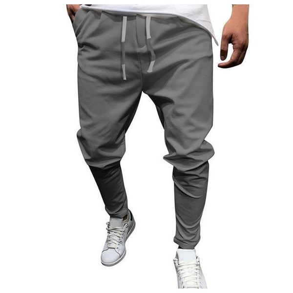 

men's pants mens casual pocket mid-waist linen cotton sports cropped trousers, Black