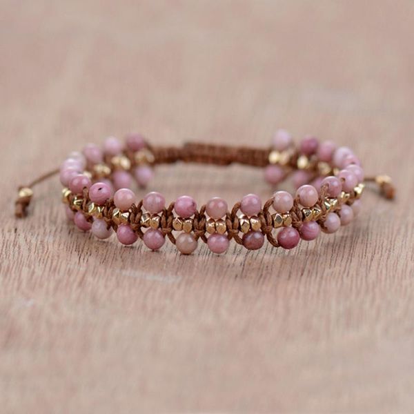 

charm bracelets pink series natural stone & hermatite beads bracelet handmade gift jewelry vingate accessorries birthsday, Golden;silver