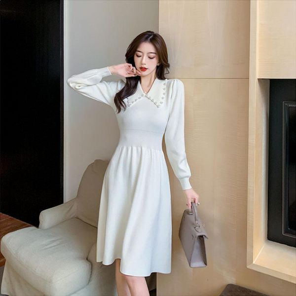 

casual dresses vestidos france vintage knitting slim elegant women dress 2021 hepburn wind temperament autumn winter y2k, Black;gray
