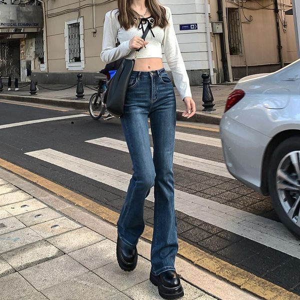 

women's jeans spring summer autumn flared streetwear blue vintage trousers high waist wide leg pants harajuku collocation