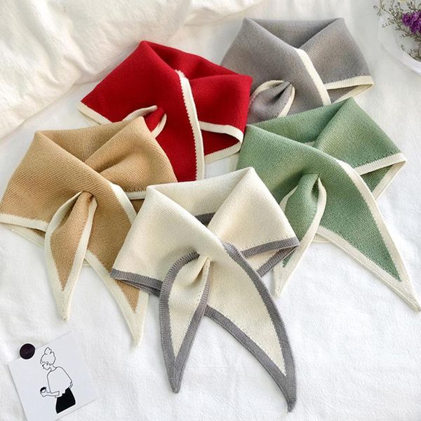 

berets autumn winter knit scarf warm triangular cross scarve soft false collar neck guard bib women fashion accessories, Blue;gray