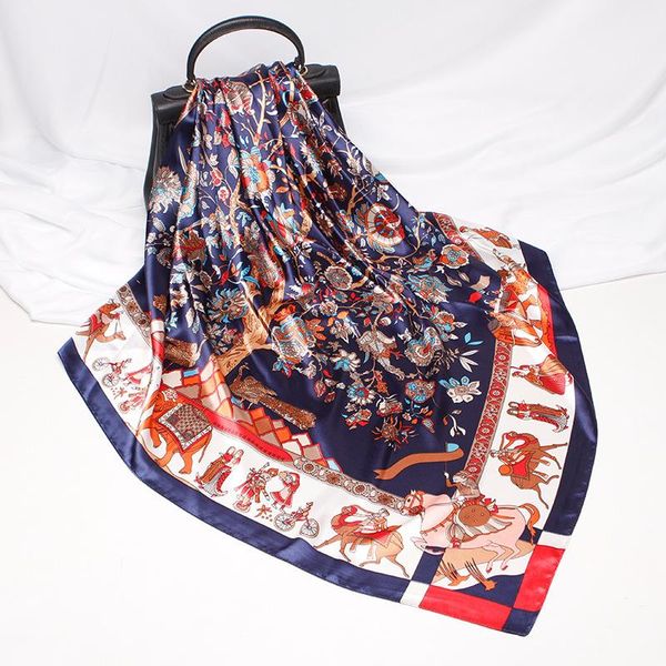 

scarves 2021 style silk scarf ladies 100% natural satin square color printing fashion big shawl wedding luxury gift, Blue;gray