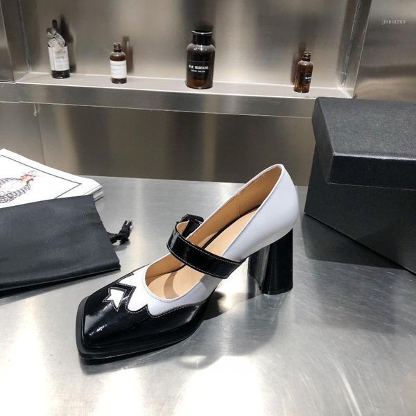 

dress shoes high heels for women spring 2021 square toe button thick heel young women's with all-match medium shoe1, Black