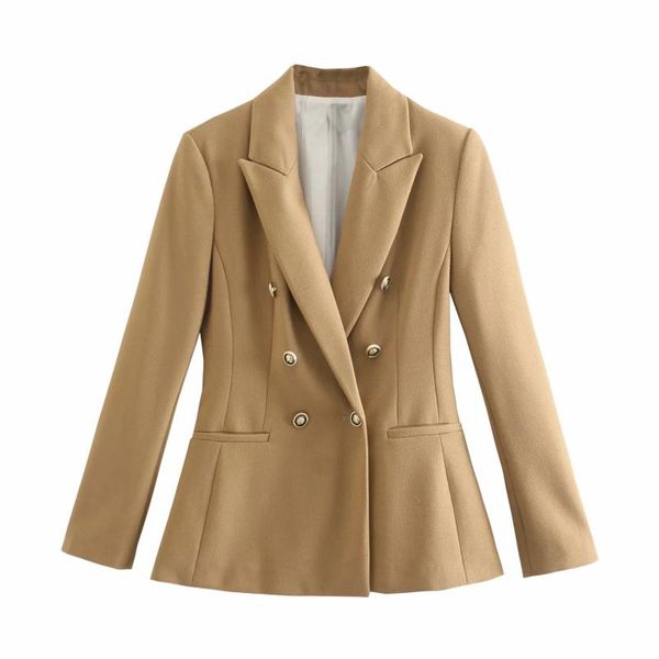 

women's suits & blazers women solid brown slim blazer jacket female notched collar double breasted long sleeve chic office lady fashion, White;black