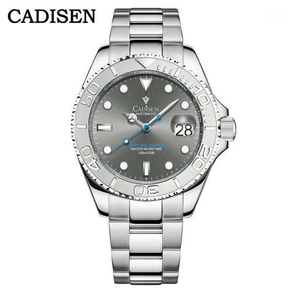 

wristwatches 2021 cadisen men's watches automatic watch men nh35 mechanical wrist stainless steel waterproof, Slivery;brown