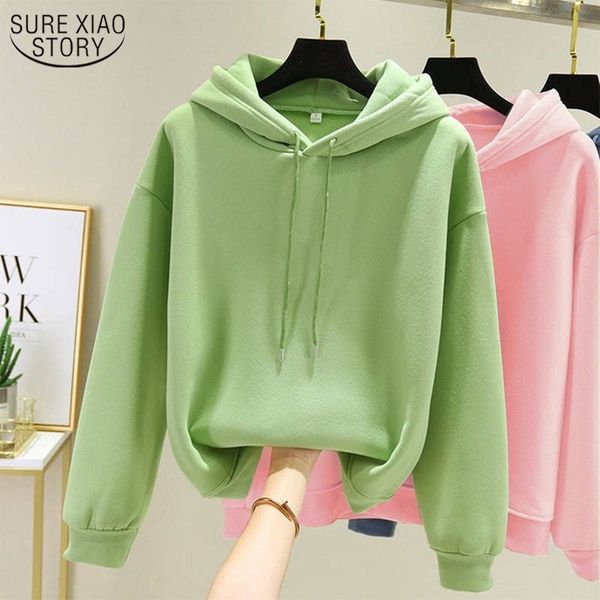 

solid candy colors casual plus velvet harajuku hooded jacket korean pop streetwear long seeve sweatshirts for women 11657 210508, Black