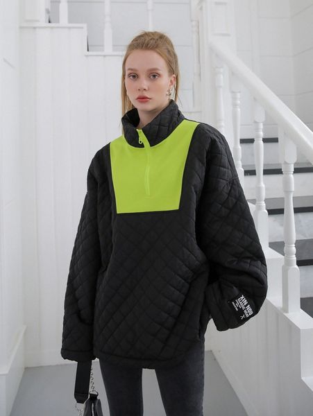 

coldbreak colorblock quilted half zip winter coat 74o9#, Black