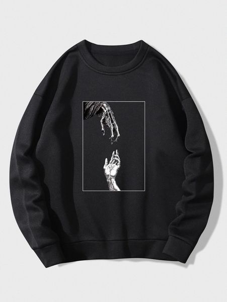 

skeleton & figure graphic thermal lined sweatshirt 37ax#, White;black