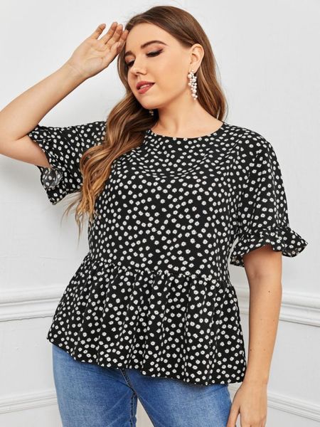 

women's plus size sweet summer 2021 lotus sleeve large print top