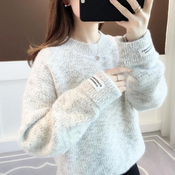 

women's sweaters thick velvet mink sweater female autumn and winter 2021 tide outer wear loose knit shirt lazy wind woman, White;black