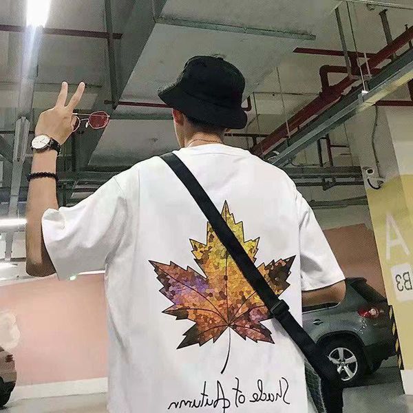 

men's t-shirts print loose boys short sleeve t-shirt summer trend casual, White;black