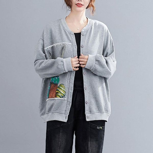 

women's jackets women loose casual arrival 2021 autumn korean simple style cartoon print thick cotton female outerwear coats s2642, Black;brown