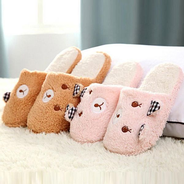 

slipper women cartoon bear bottom soft home slippers indoor slip-on shoes for bedroom house plush warm cotton, Black