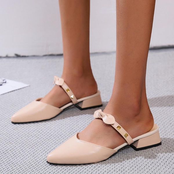 

slippers women's shoes ladies pointed toe bowknot eillyseven casual single flat slipper sandals#, Black