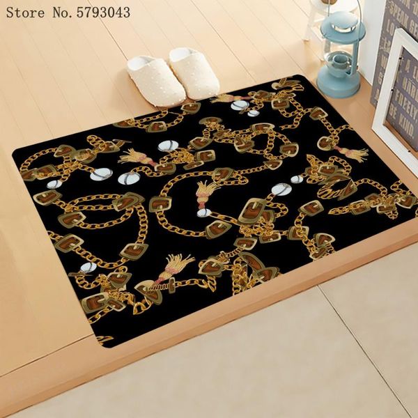 

print golden chain doormat entrance anti-slip mat european pattern carpet vintage jacquard home door decoration carpets